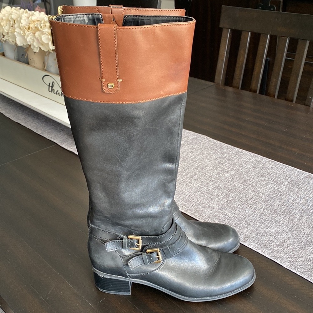 Leather Boots by Bandolino Brown Black with Buckle Riding Boots Size 8